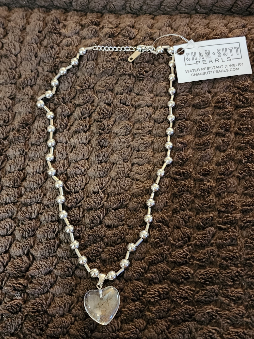 CHAN + SUTT Pearls Silver Beaded Necklace with Heart Pendant